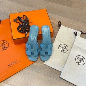 Authentic Hermes Orans size 37 Light Blue Dorset See pics- worn once